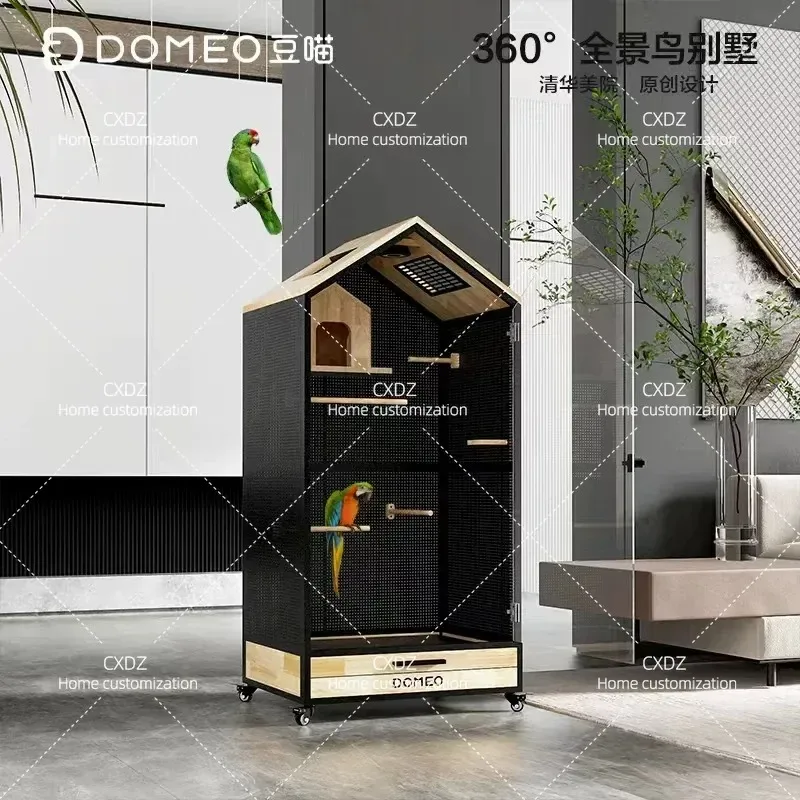 Panoramic Parrot Bird Cage Villa Luxury Solid Wood Bird Cage Cabinet Ecological Transparent Bird House Customizable Design