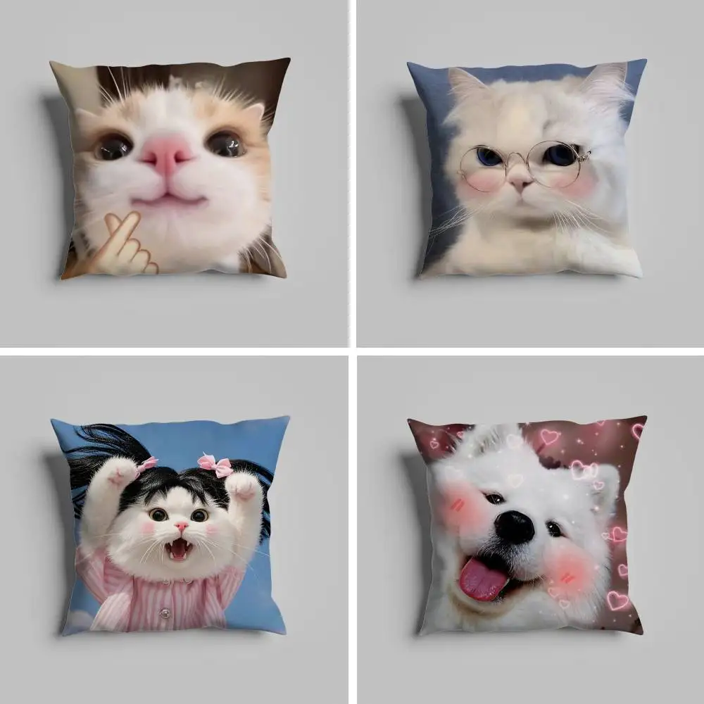 

Cute Cat Dog Kawaii Gift Pillow Case Pillowcase For Car Pillows 60x60 Cushions Luxury Double Sided Cover Home And Decoration So
