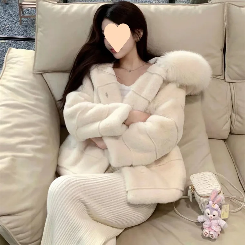 

Faux Fur Decor Coats Womens Pilot Cropped Party Mom Urban Warm Splicing Embroidered Double Button Plush Silhouette Fashions Slim