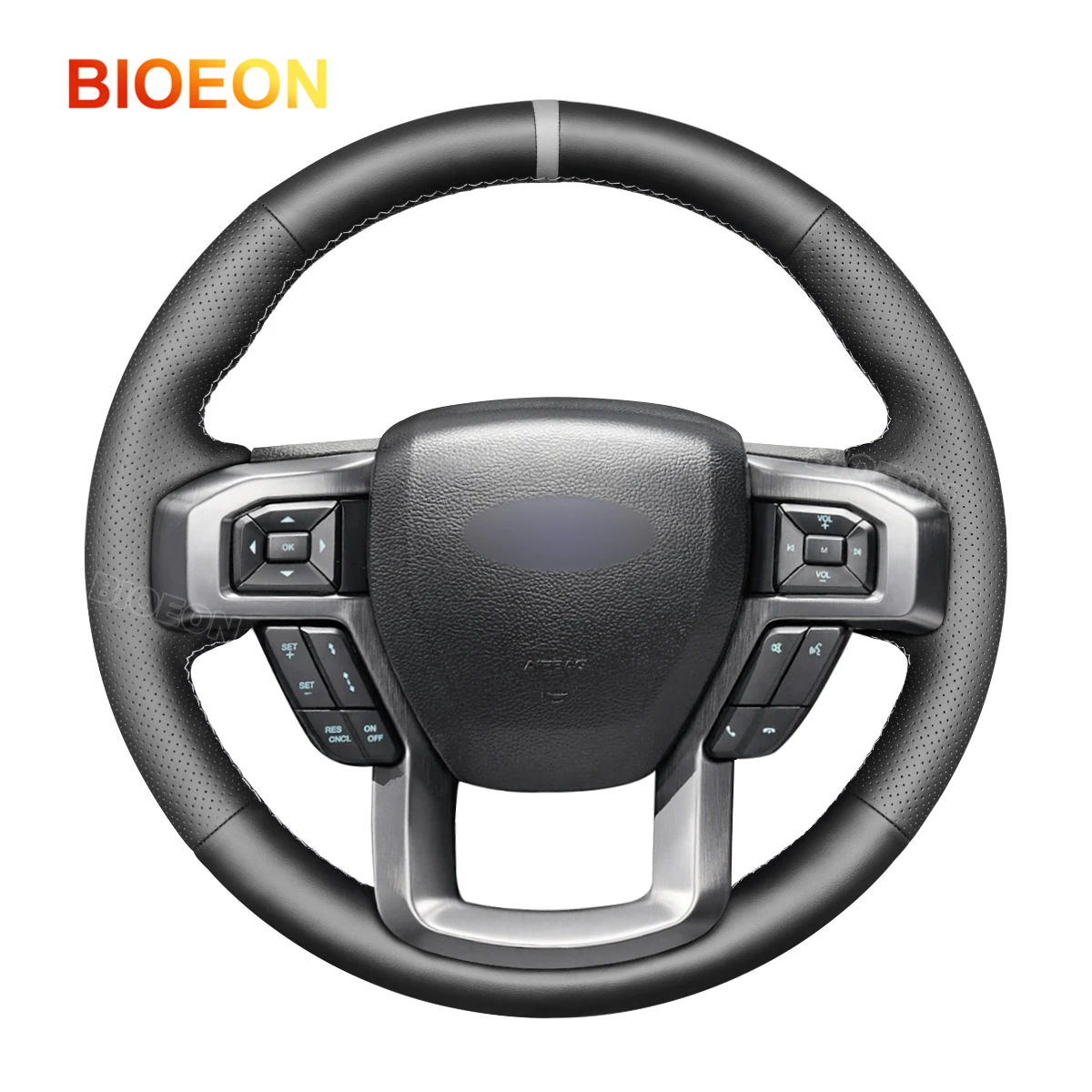 Bioeon Black PU Artificial Leather Steering Wheel Cover for Ford F-150 F-250 F-350 F-450 F-550 F-600 F-650