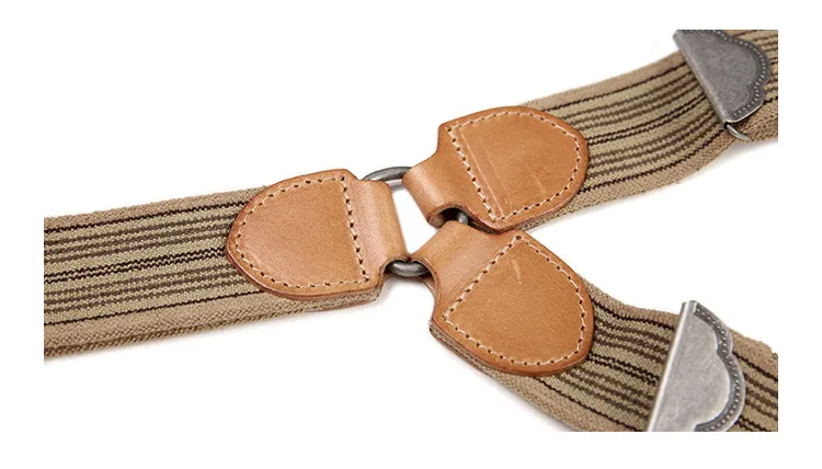 BRONSON Vintage Y Shape Suspenders, Old Time Patch Leather Braces, American Workwear Retro Shoulder Straps