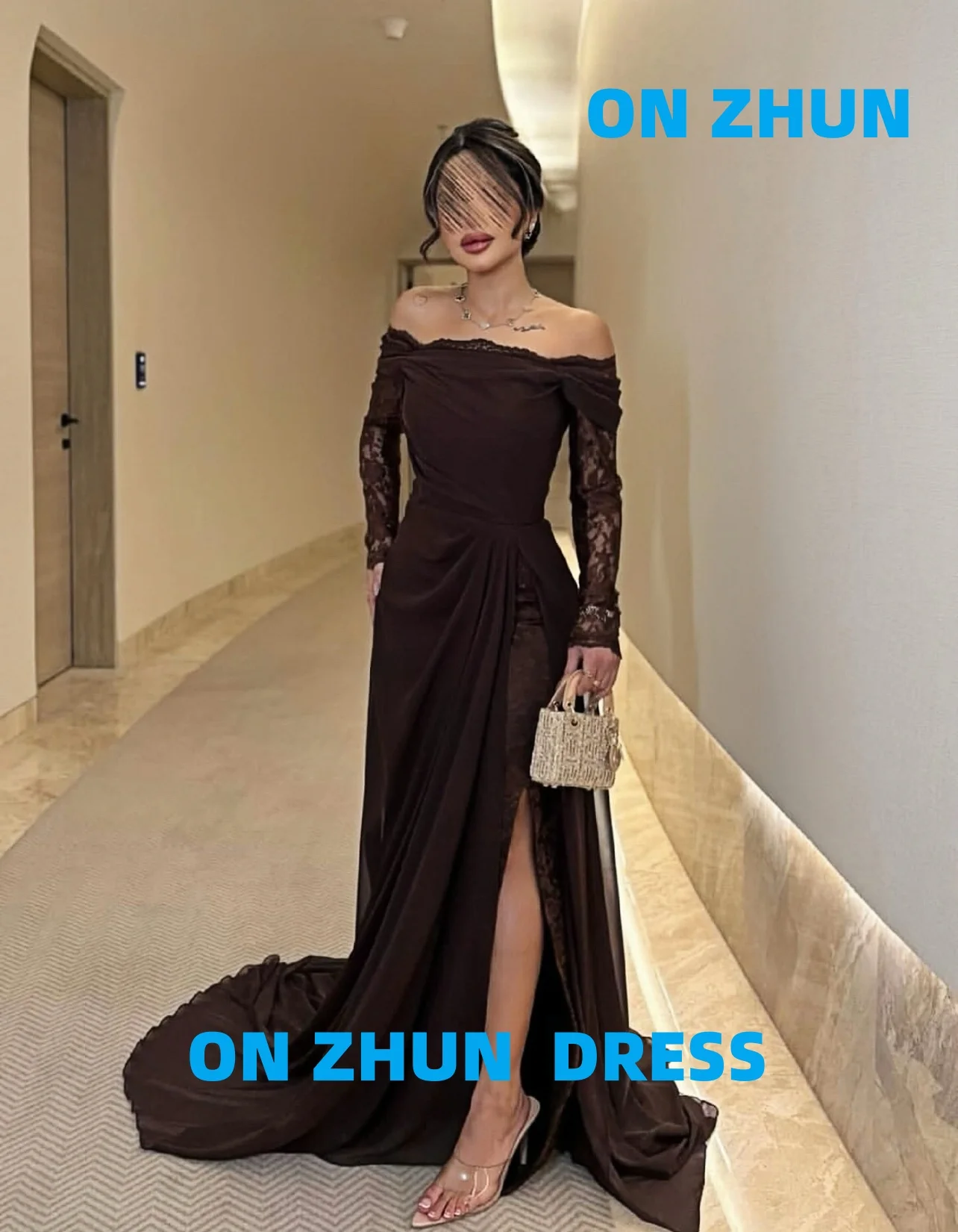 فساتين سهرة فاخرة أنيقة مخصصة بدون حمالات وأكمام طويلة على شكل حرف A للنساء فساتين سهرة عصرية #2