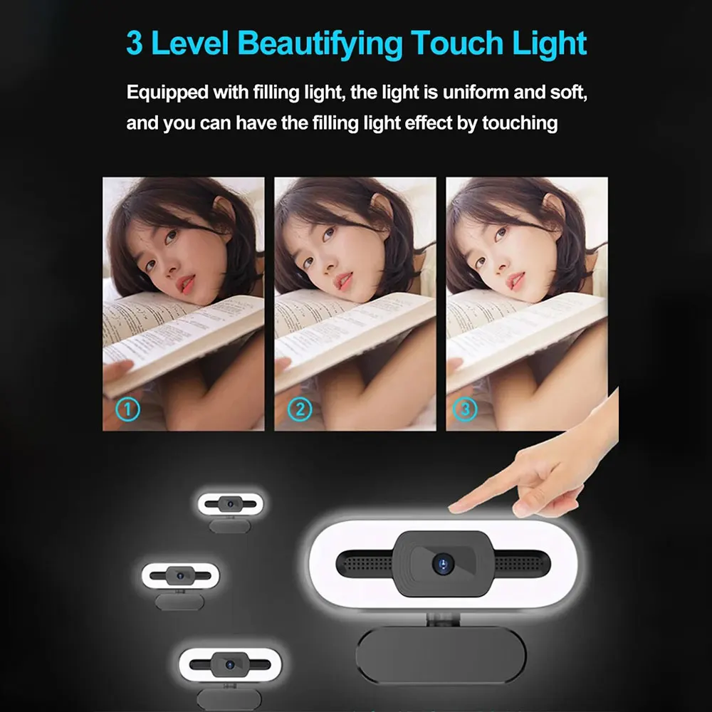 كاميرا ويب سوداء محمولة عالية الدقة 2K لأجهزة الكمبيوتر المكتبية وأجهزة الكمبيوتر المحمولة، تتميز بغطاء خصوصية للبث في الوقت الحقيقي والميكروفون