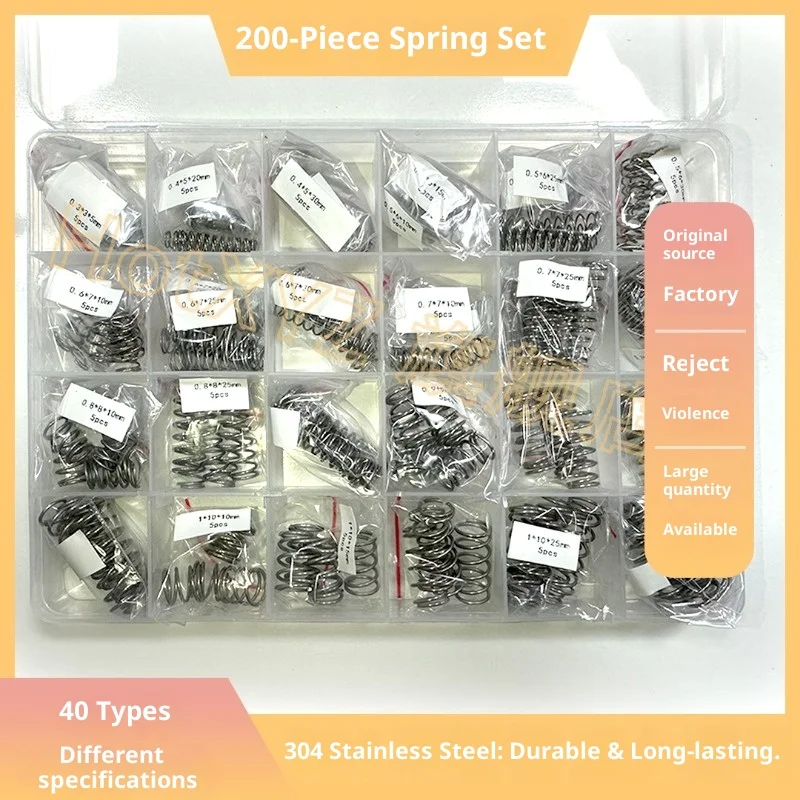 200Pcs spring set 304 stainless compression spring classification kit 40 different sizes of mini stainless steel manufacturers