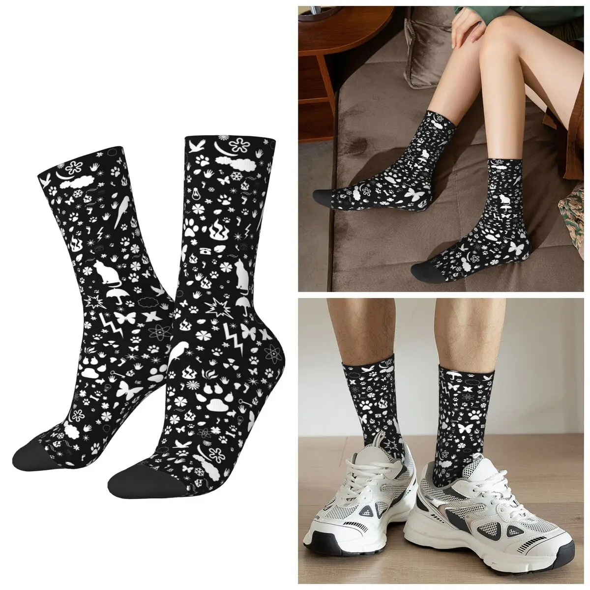 All Seasons Colorful Pet Paws Element Printed Socks Harajuku Crew Socks Super Soft Stockings for Men Women Valentine's Day Gifts