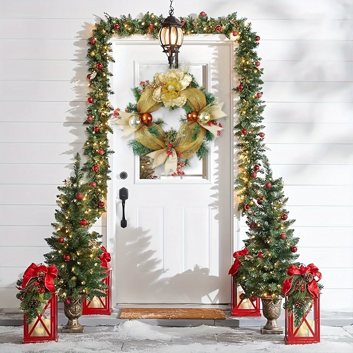 3-Piece International Style Christmas Wreath Set - Super Large Door Hanging Decoration, Equipped With Rattan, Inverted Trees And