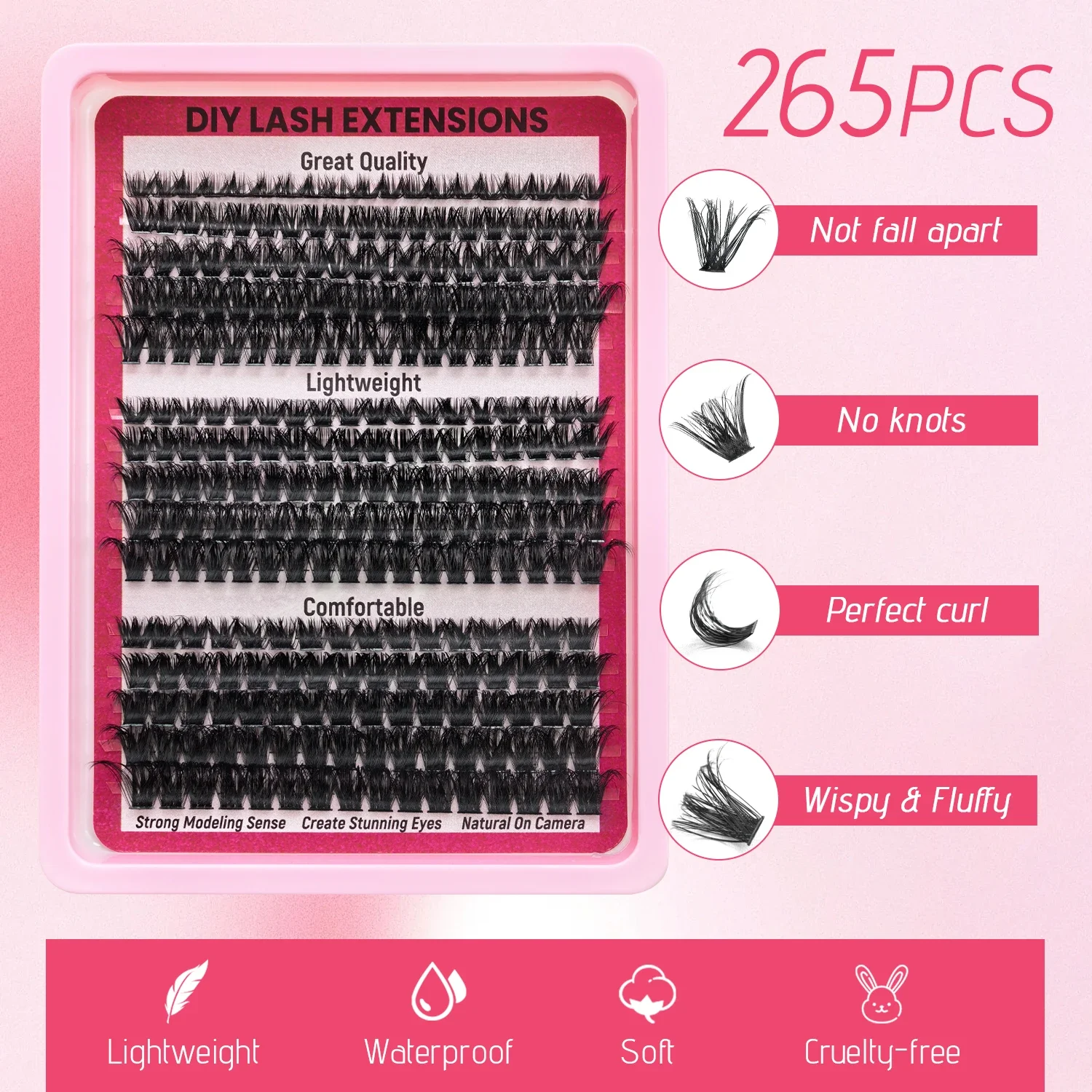 265 fans Cluster Lashes  Mixed Tray Individual Lashes Volume Eye Lashes Soft Natural Lashes Mink Lash Cluster False Eyelashes