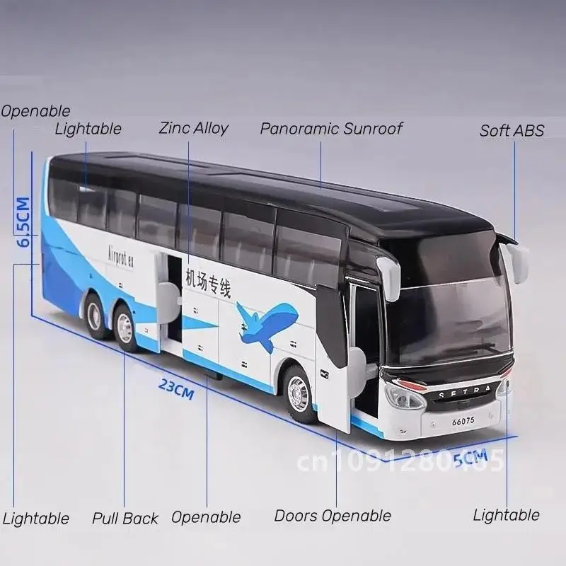 Carro de brinquedo de ônibus de treinador de luxo fundido modelo em miniatura puxar para trás som luz educacional menino crianças coleção presente brinquedo