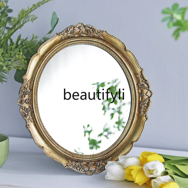 

zqq1European retro mirror dressing makeup mirror decoration wall hanging tray storage ornament wedding props
