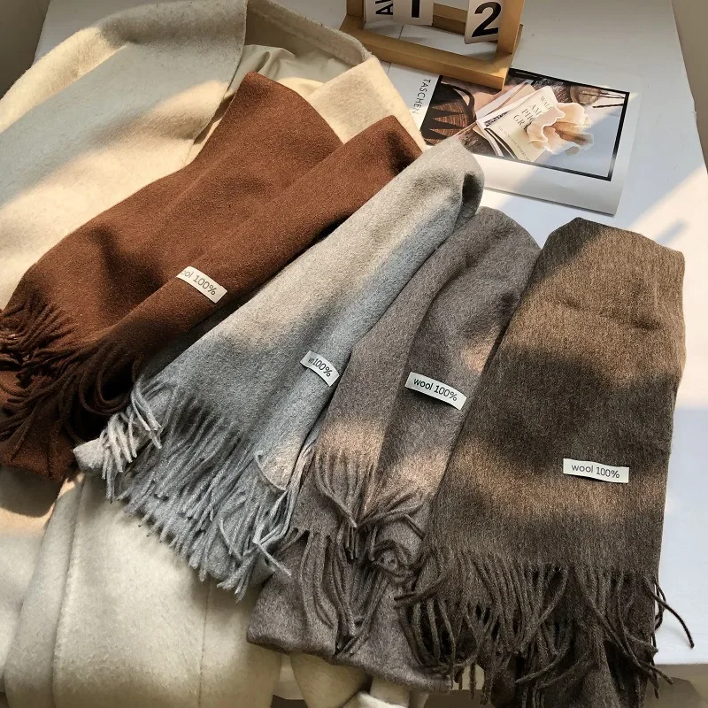 Wool 100% Australian Pure Wool Scarf Women Long Fringed Warm Cashmere Shawl Winter Warm Knitted Neck Scarf Wrap