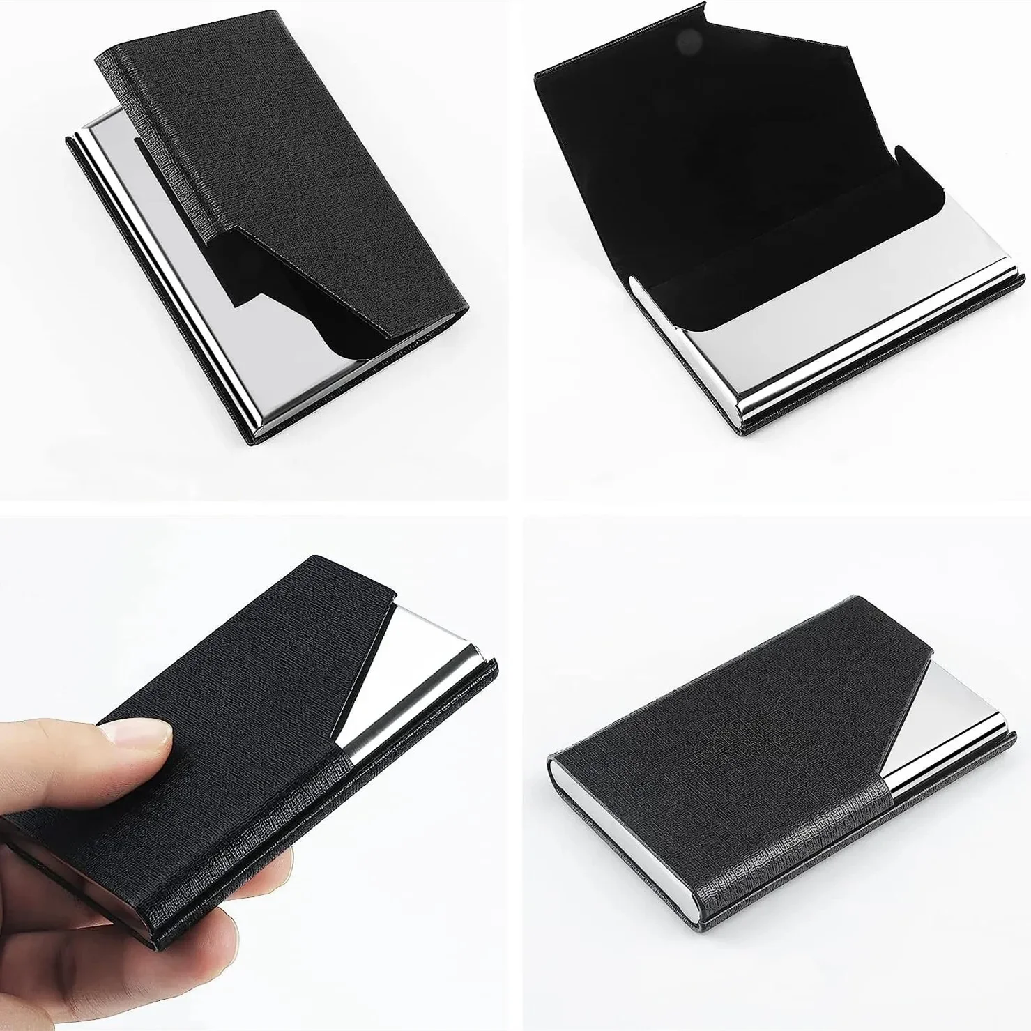 Business Card Holder with Magnetic PU Leather Stainless Steel Business Card Case ID Name Card Case for Men Women Office 95*63mm