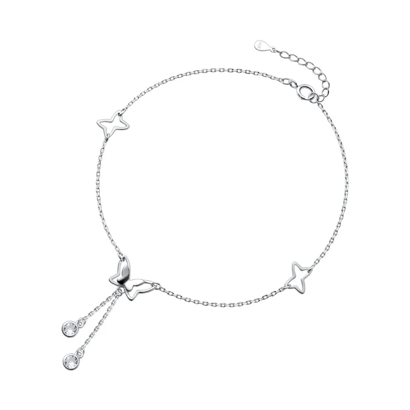 Modian Radiant Zircon Cute Butterfly Tassel Luxury Anklet for Women   925 Sterling Silver Adjustable Anklet Insect Fine Jewelry