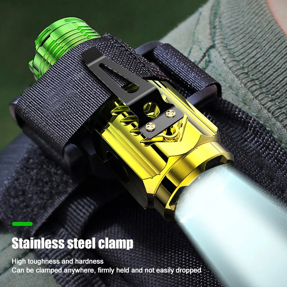 Powerful Pocket Flashlight LED Waterproof 5 Gear Portable Camping Flashlight USB Charging Outdoor Hand Torch for Camping Fishing