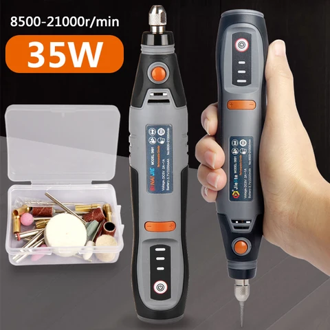 35W Usb Snoerloos Roterend Gereedschap Dremel Diy Mini Boor Gravure Pen Elektrische 3 Speed Mini Draadloze Boor Set 8500r-21000r/Min