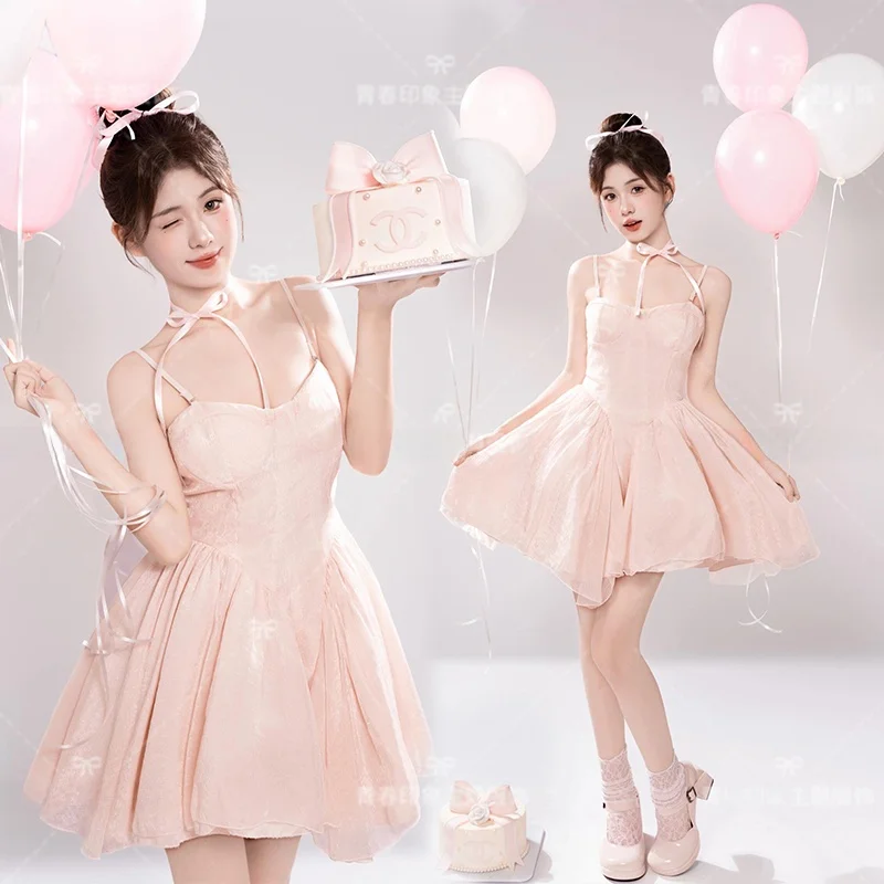 

New Pink Dress Portrait Photography Costume Studio Birthday Theme Sensation Personal Image Art Photography Clothes