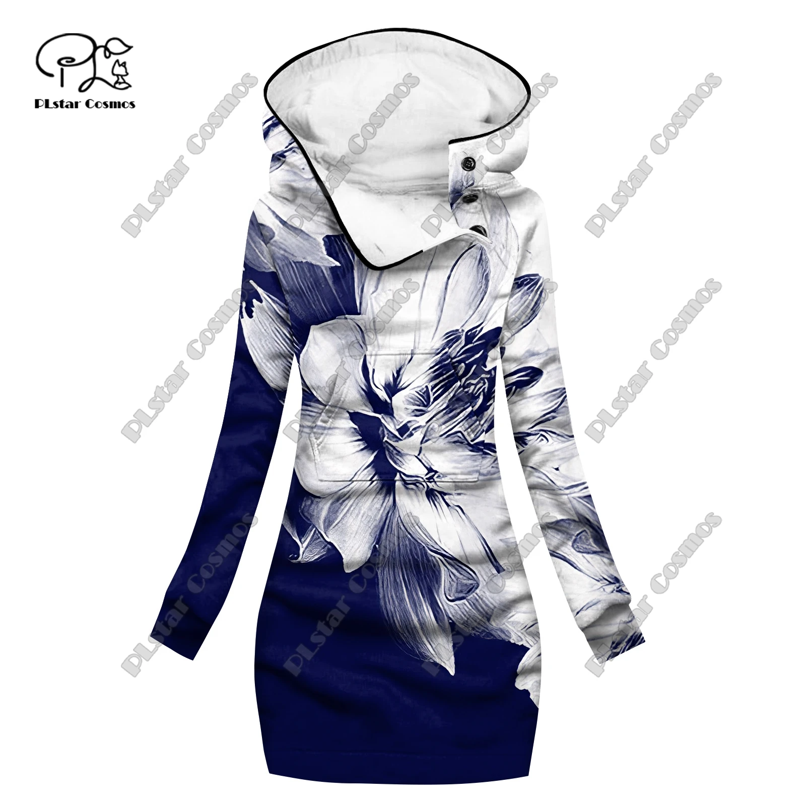 

3D printed Christmas series classic floral retro pattern special collar women's long sweatshirt dress casual and warm -1