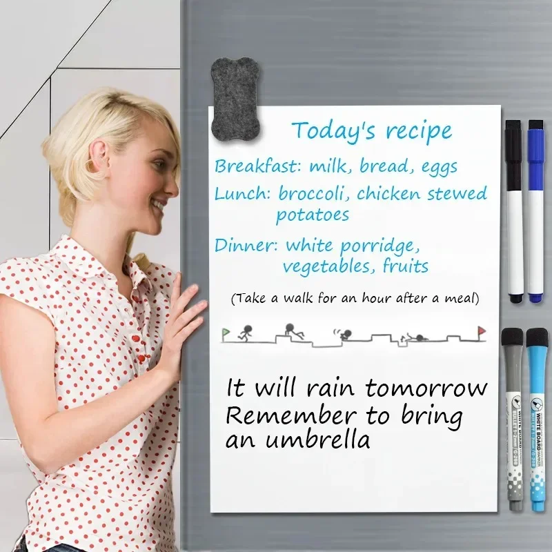 A3A4 Magnetic Refrigerator Sticker Small Whiteboard Erasable Pet Home Office Message Writing Board Magnetic Soft Whiteboard