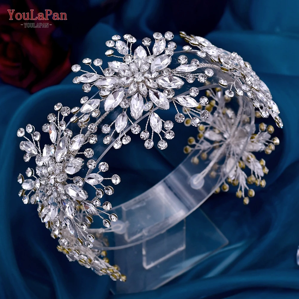 YouLaPan Bridal Crown Silver Bride Headband Floral Wedding Hair Accessories Queen Crown Pageant Tiara Women Headdress  HP451