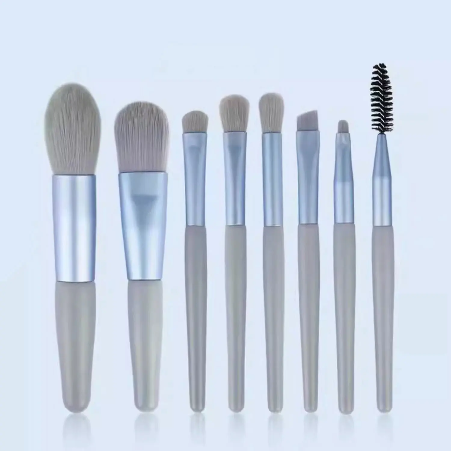 Mini sac de maquillage pour pinceaux, 8 pièces, ensemble de pinceaux pour poudre anti-cernes portables, outil de maquillage en fourrure douce, sac à pression vert