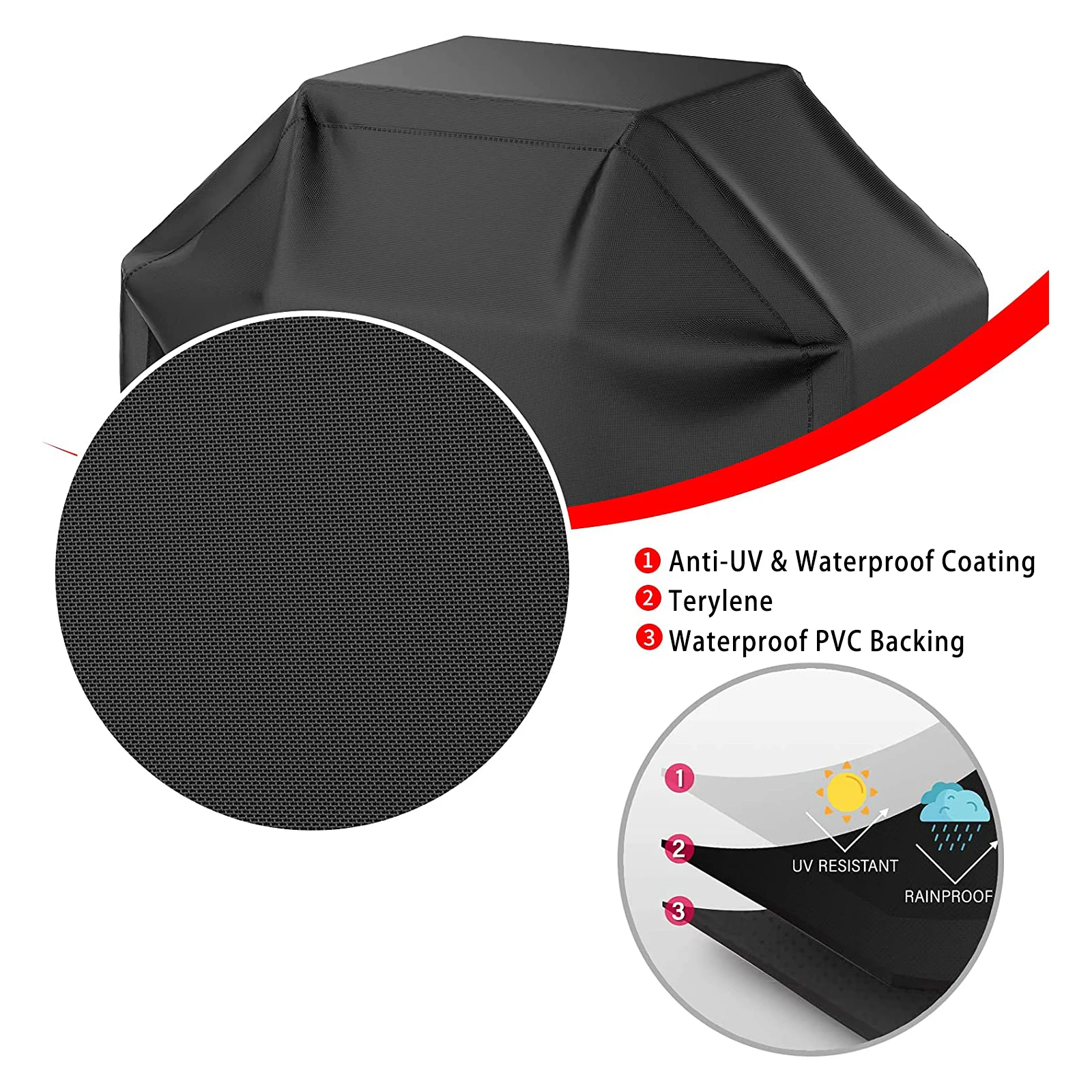 Multiple Size Grill Cover, Heavy Duty Waterproof Barbecue Gas Grill Cover, Black, Heat Resistant, Stain Resistant, Waterproof