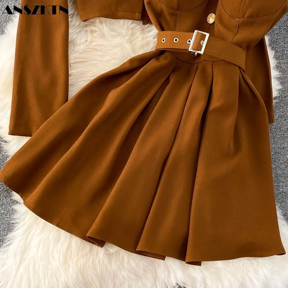 ANSZKTN Spring and autumn new women retro suit short jacket two sets with chest and halter skirt