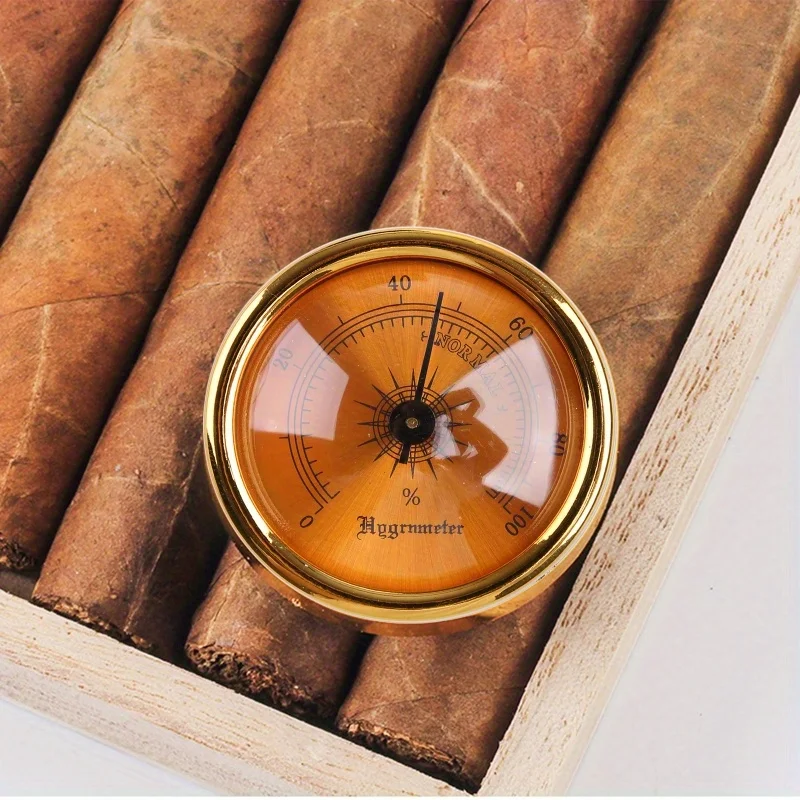 Higrómetro analógico de vidrio redondo dorado para humidificadores para guitarra, violín, cigarro, tabaco, caja de archivo, 1 ud./2 uds.