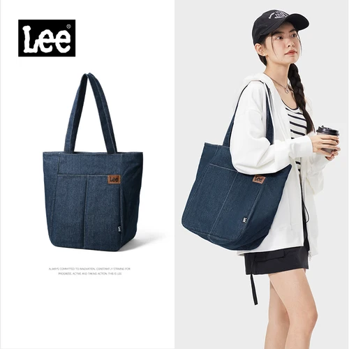 Imagen 2 del producto LEE Denim azul mujer casual bolso de mano de gran capacidad Jeans Beige señoras trabajo hombro escuela estudiante bolsa de libros para ordenador portátil