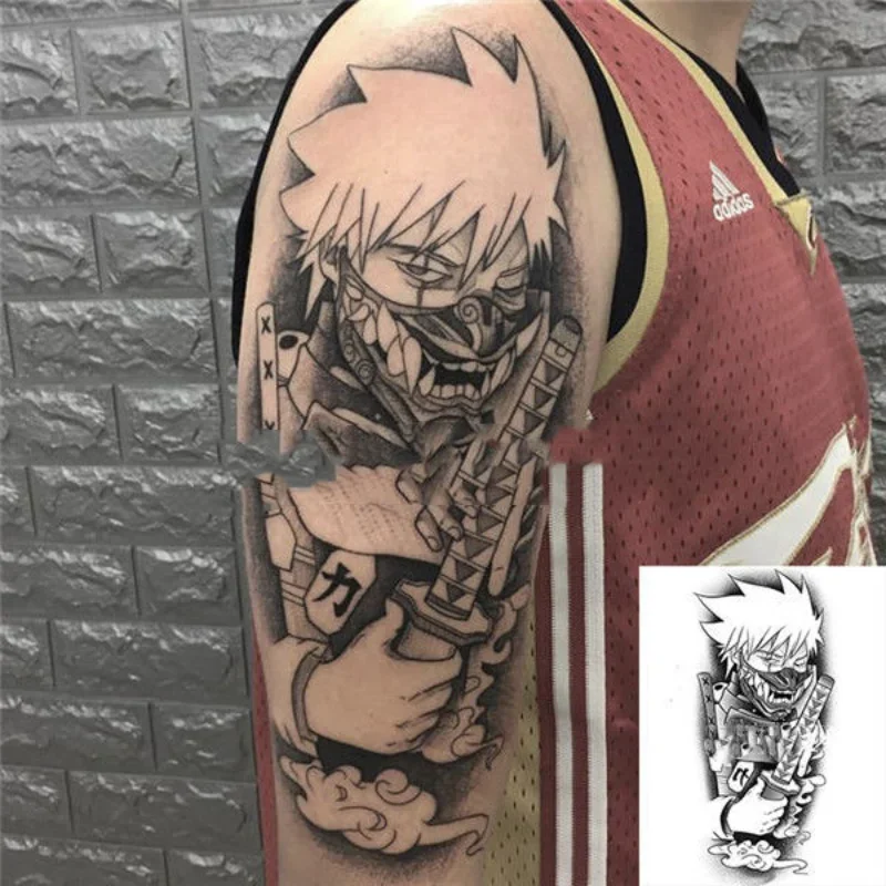Anime Black Ninjas Temporary Tattoos Cartoon Girl Transfer Tattoo Arm Hand Body Art Waterproof Fake Tatoo Sticker for Woman Men