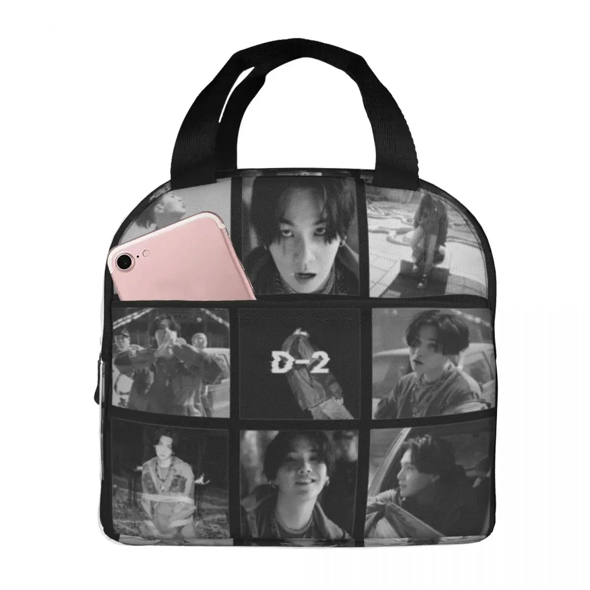 Agust D Collage Insulated Lunch Bags Cooler Bag Lunch Container Kpop Portable Tote Lunch Box Food Storage Bags Office Outdoor