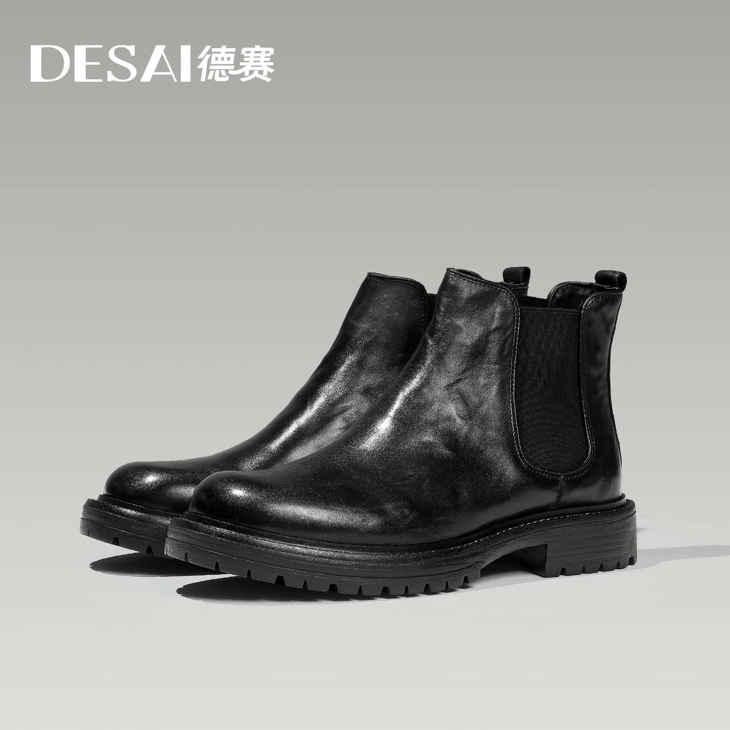 Desai Add Fur Men\'s Chelsea Boots Warm Genuine Cow Leather Handmade Shoes For Formal Dress Wedding Business Soft Outsole 2024