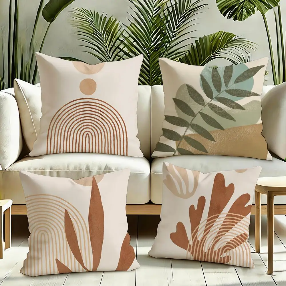 Boho Matisse Coral Lines Kissenbezug, seidiger, kurzer Plüsch, unsichtbarer Reißverschluss, staubdicht, Sofakissenbezug für Heimdekoration