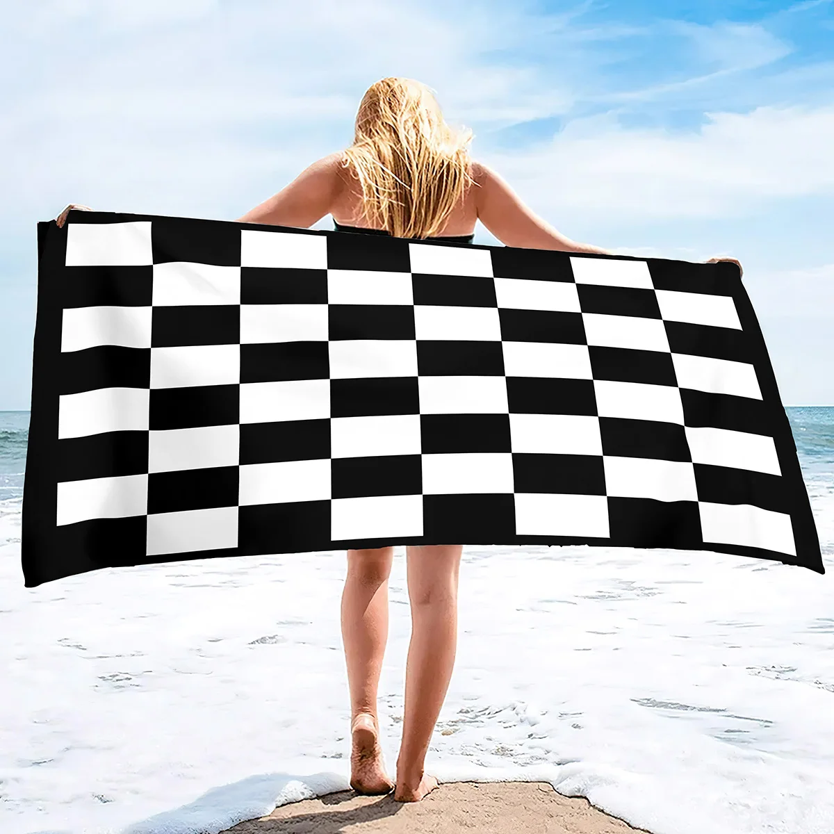 Black White Checkerboard Microfiber Sand Free Quick Dry Beach Towel,Lightweight Oversized Thin Super Absorbent Bath Towel Pool