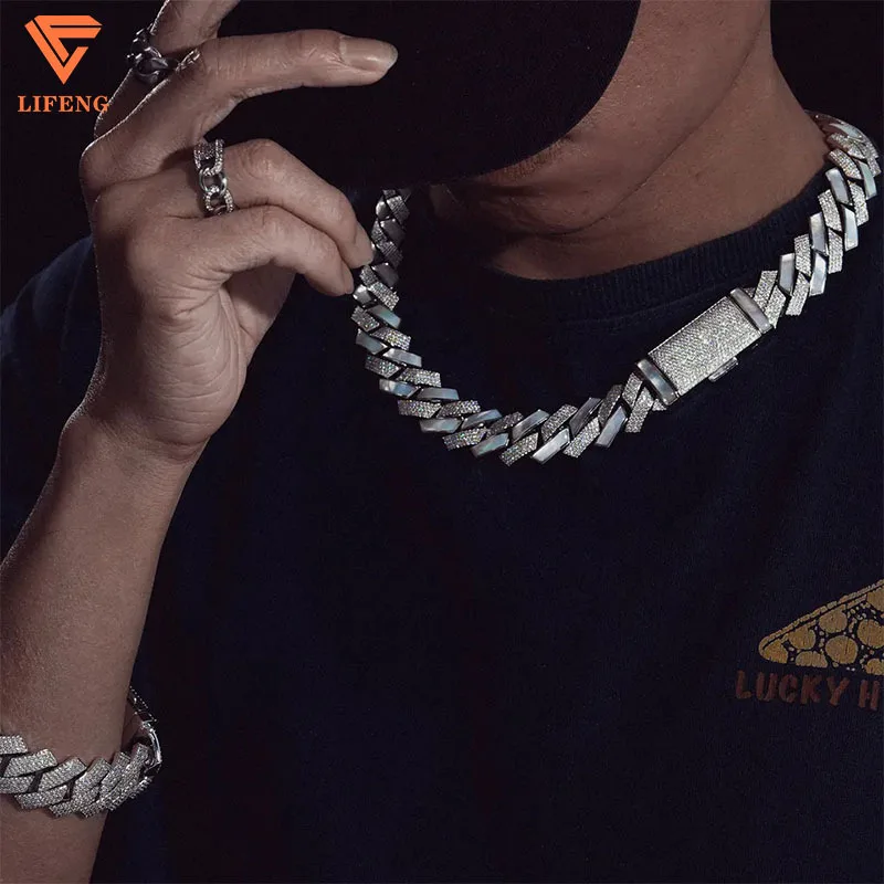 Custom Clasp Service Hip Hop Jewelry 18mm 925 Sterling Silver Vvs Moissanite Iced Out Cuban Link Chain