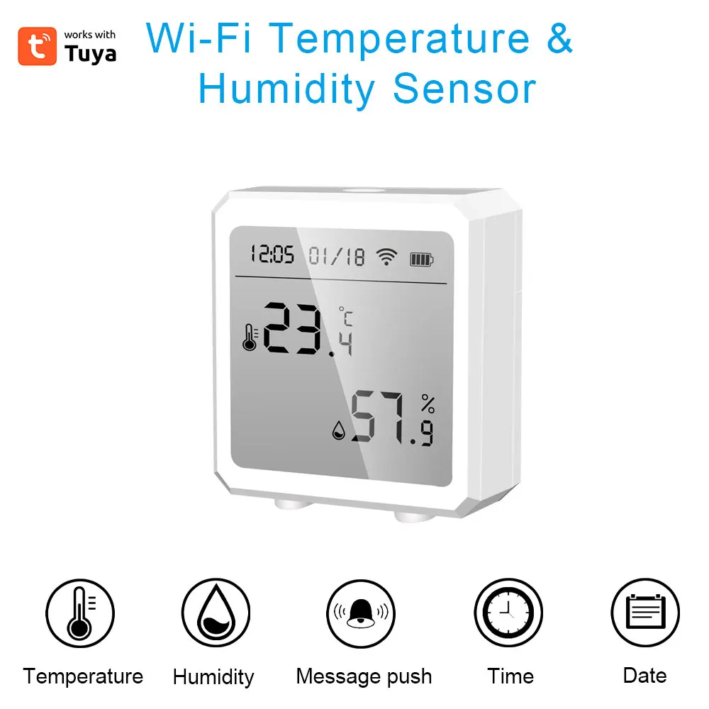 Imagem -06 - Detector de Termômetro de Vida Inteligente Bateria de Longa Duração Higrômetro Wifi com Função de Alarme Controle de Voz sem Fio