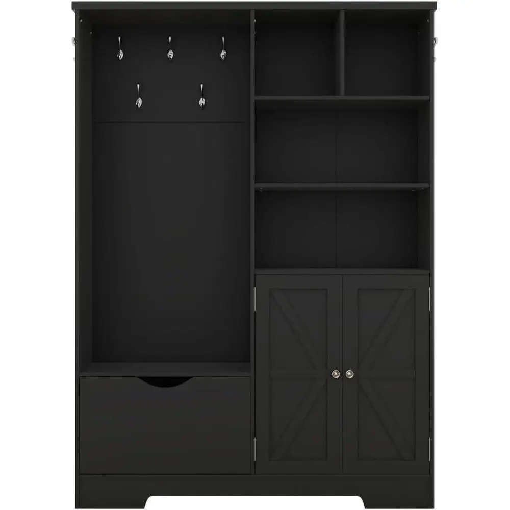 

Tall Wooden Entryway Coat and Shoe Rack with 3 Hooks for Mudroom or Porch