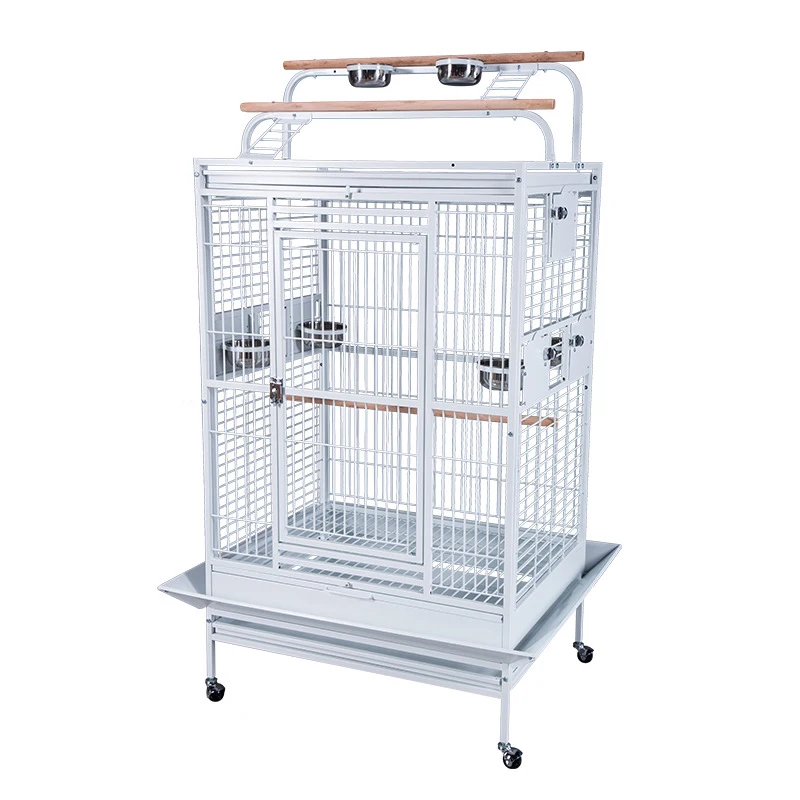 Stable large size stainless steel breed birds house easy to use hand-push type parrot cage with universal wheels