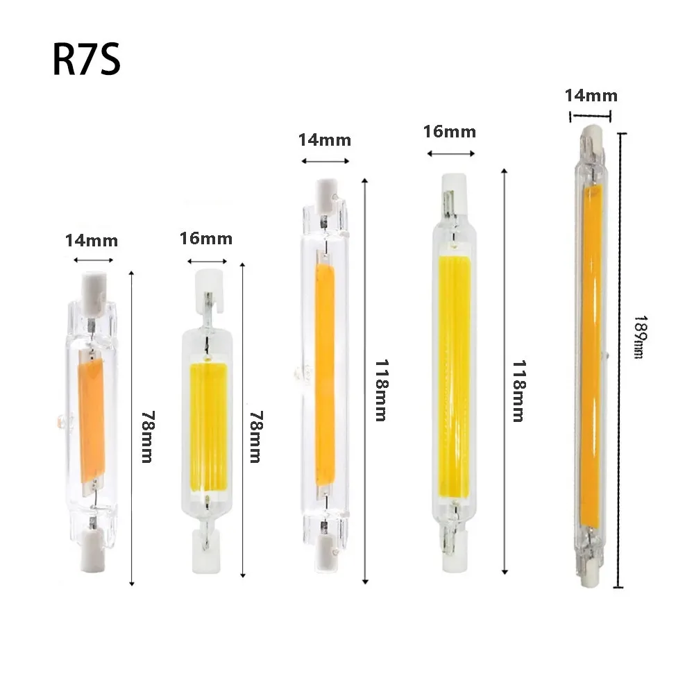 

High Power LED R7S Corn Lamp 78mm 118mm LED R7S Glass Tube COB Bulb J78 J118 Replace Halogen Light AC 110V 220V Home Lampadas