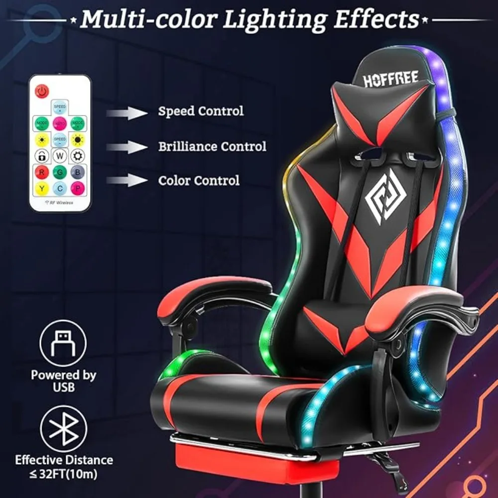Gaming Chair with Massage and LED RGB Lights Chair with Footrest High Back Video Game Chair with  Linkage Armrest Gaming Chairs image 4
