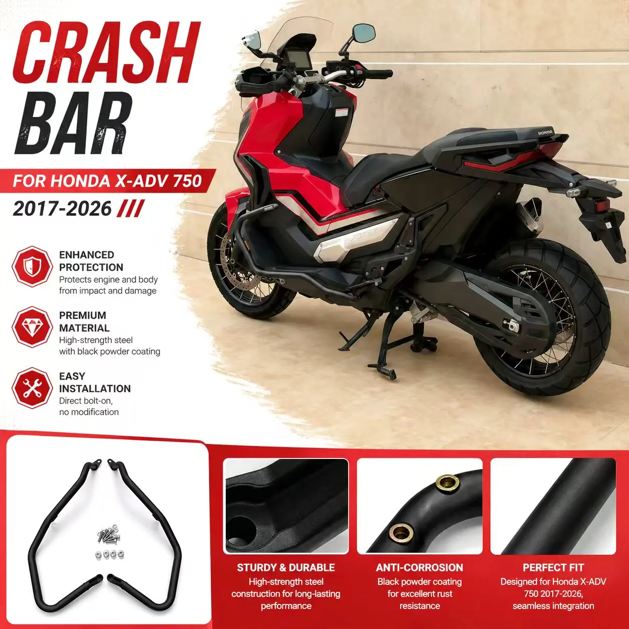 Motorcycle Anti-fall Crash Bumper Engine Frame Guard Protector For Honda XADV750 X-ADV750 2017~2026 Frame Modified Accessories