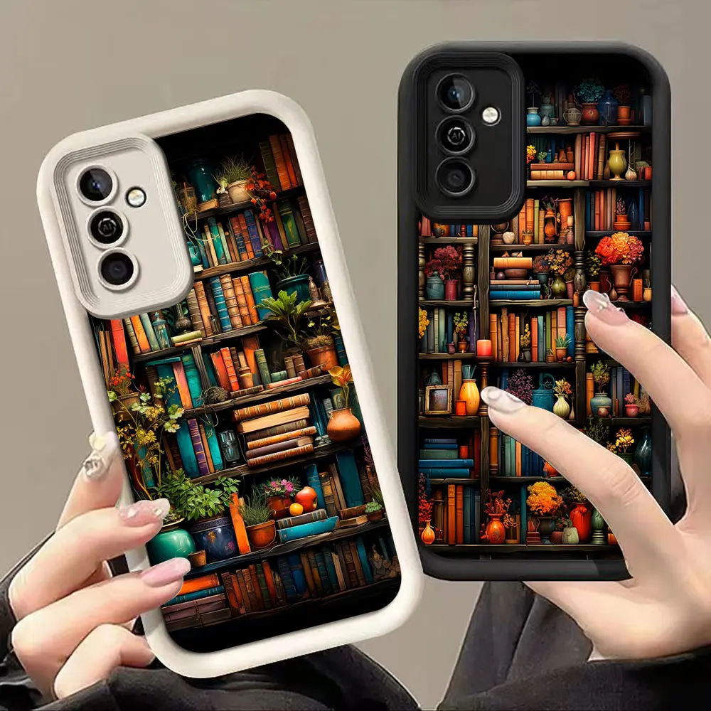 

Creative Bookshelf Books Phone Case For Samsung Galaxy S26 S25 S24 S23 S22 S21 FE S20 ULTRA PLUS Case TPU Shockproof Cover Capa