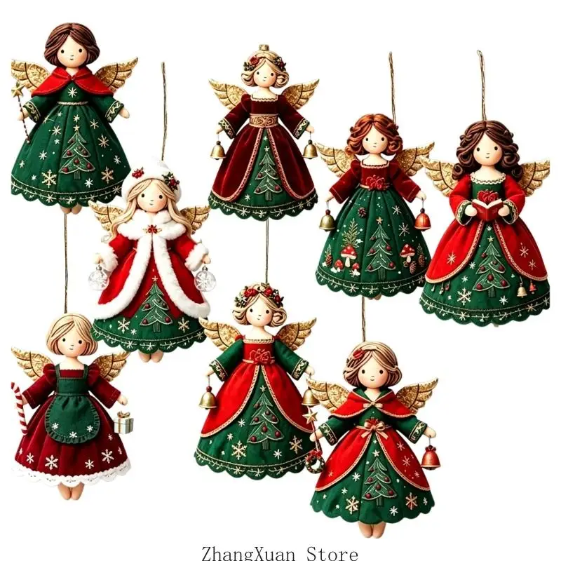 Wooden Christmas Angel Figures Ornament with Individual Cords, Flat 2D Holiday Decorations for Seasonal Displays and Wreaths