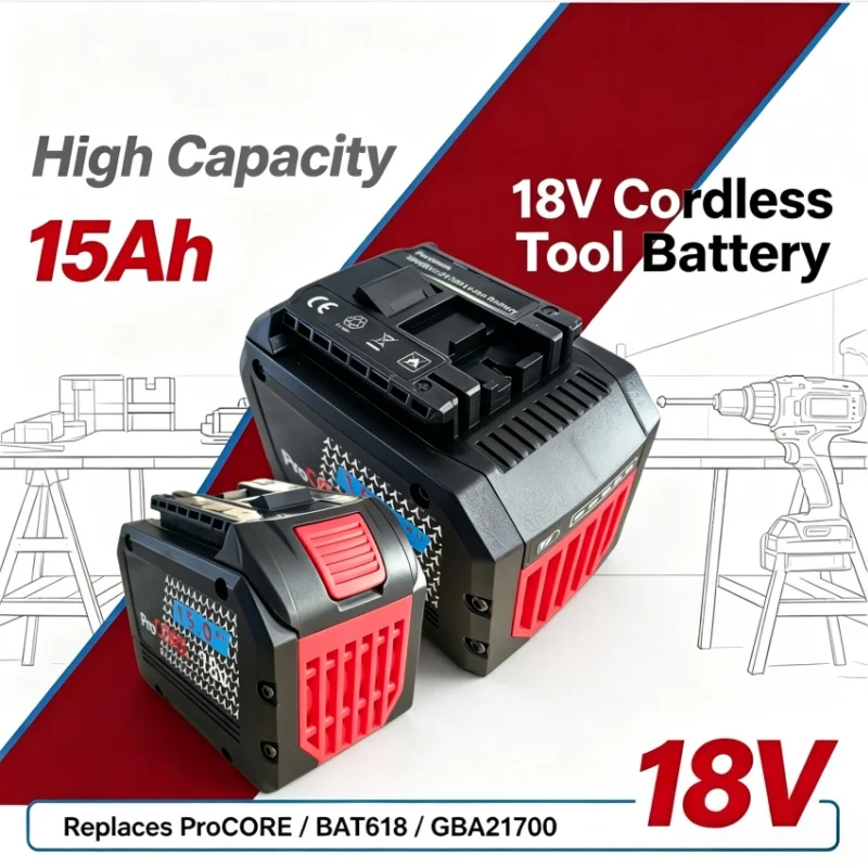 Procore 18V 15Ah Vervangende Lithium Batterij, Draadloze Tool Batterij Compatibel BAT618 GBA21700
