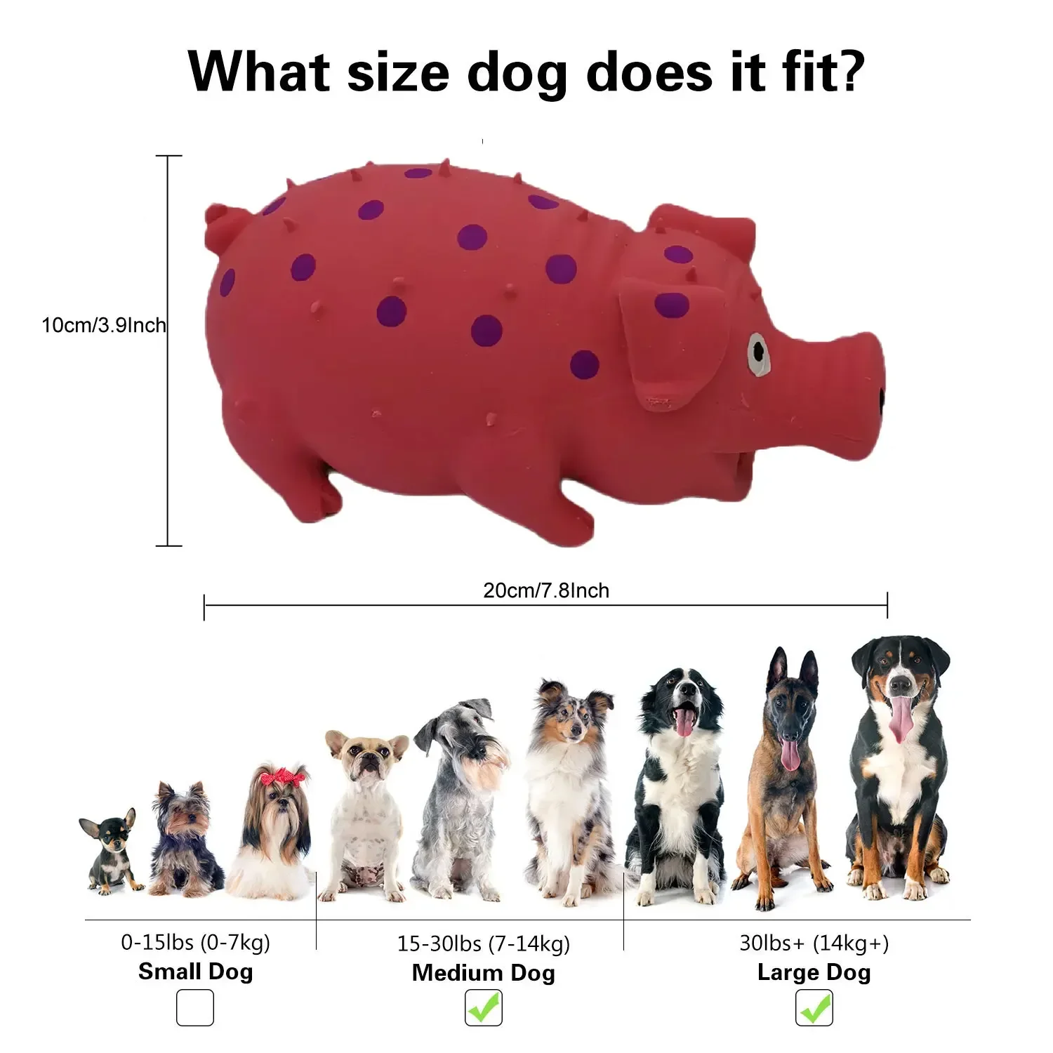 7.8 Inch Natural Latex Dog Squeaky Toys Polka Dot Piglet Pig Dog Toy That Oinks