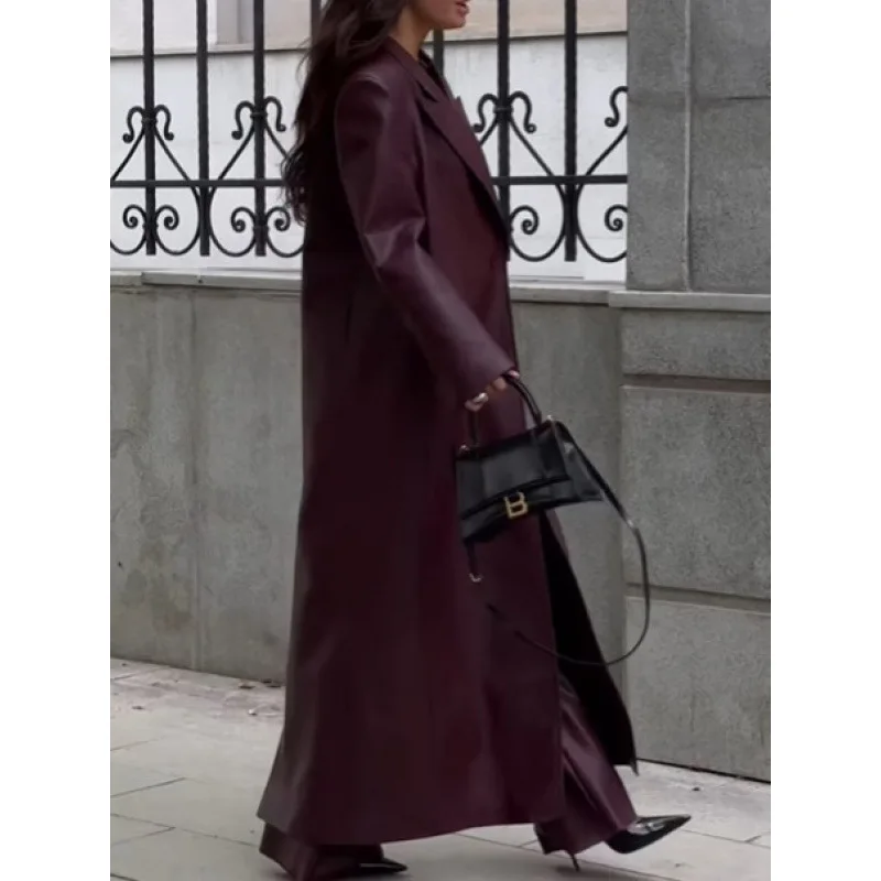 Women Autumn Long Leather Jacket Pu Leather Trench Coat New Retro Elegant Simple Luxury Harajuku Streetwear Brand Trends Eco