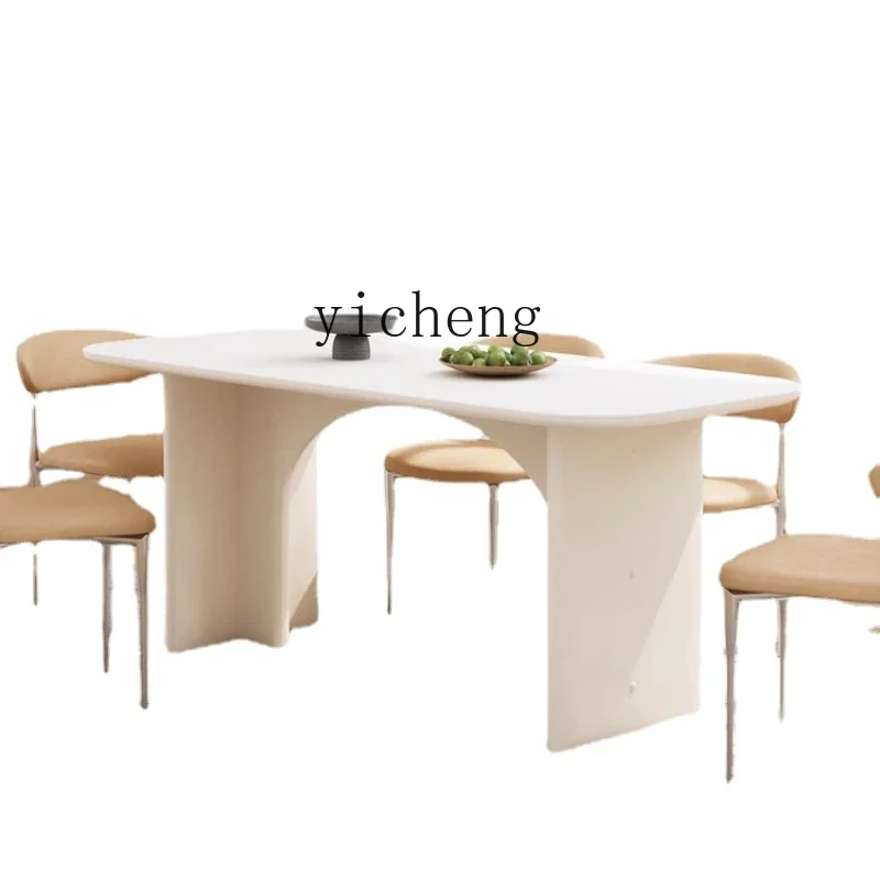 Cream Style Stone Plate Dining Table Light Luxury Small Apartment Home Rectangular Solid Wood Dining Table