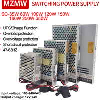 MZMW 35W 60W 100W 120W 150W 180W 250W 350W Battery Charger Switching Power Supply 110/220V AC/DC 12V 24V UPS/Charge Function