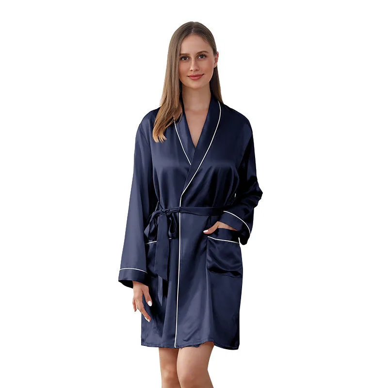 2023 new summer Silk Dress Women\'s Waist Closed Nightdress Pajamas Home Clothes Nightgown Mulberry Silk Night-robe