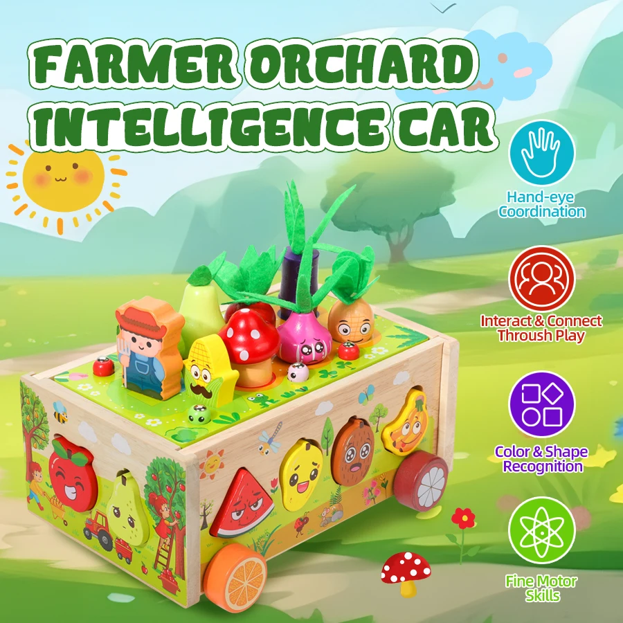 Wooden Shape Assortment Matching Children Farmer Orchard Fishing Fine Motor Sensory Toys Montessori educational Intelligence Car