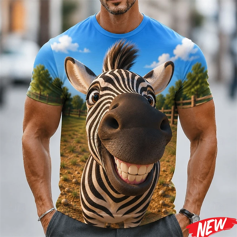 Funny Animal Cow Pattern Men's T Shirt 3D Printed Donkey Crew Neck T Shirt Fashion Casual Daily