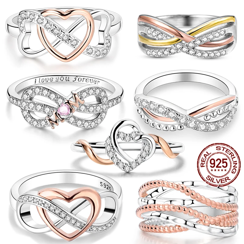 

Оригинальные кольца из стерлингового серебра 925 пробы Eternal Infinity Love для мамы, кольца в форме сердца с покрытием из розового золота для женщин, классические модные ювелирные изделия, подарок